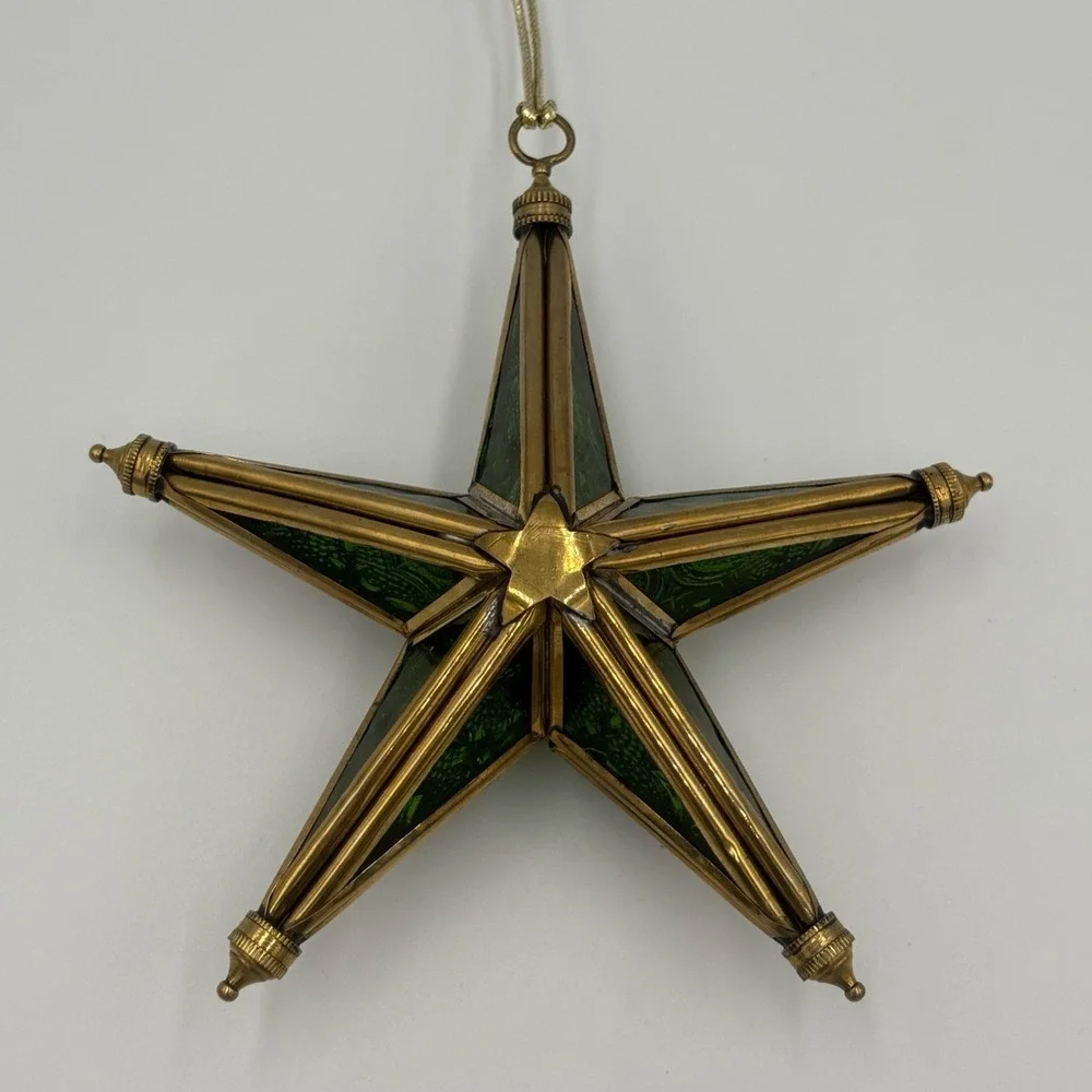 Victorian Tiffany Style‎ Christmas Emerald Green Stained Glass Star Ornament